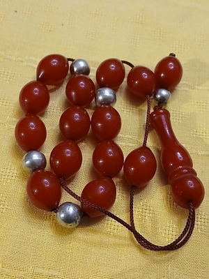 Komboloi mastic used, 14 mastic beads and 4 silver beads 925