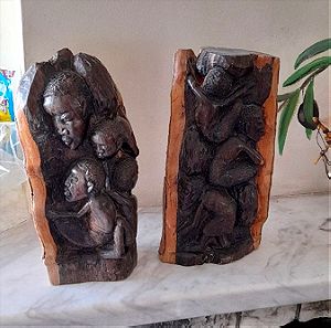 Δυο ξυλογλυπτα σε κορμο κομψοτεχνηματα απο Κενυα