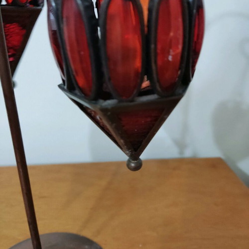Copper candle holder for tealight table use like new with three hanging holders