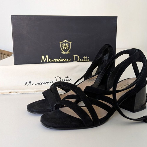 Massimo Dutti black sandals size 37 with block heel like new