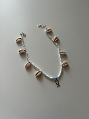 Κολιέ με κοχύλια χειροποίητο, καινούργιο, άσπρο και μπλε