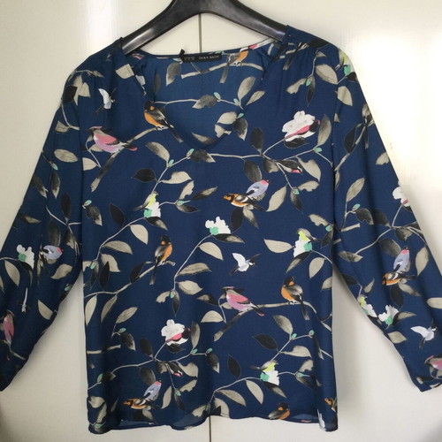 Zara Basic blouse blue with birds new, size Medium
