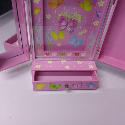 Children's musical jewelry box wardrobe, pink with butterflies