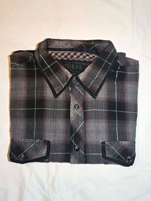 Guess men's checked shirt with silver metallic stripes, size L