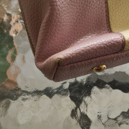 Shoulder bag used, beige and purple