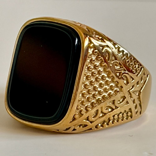 Black Onyx Style Signet Ring gold plated 316L stainless steel US size 12