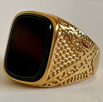 Black Onyx Style Signet Ring gold plated 316L stainless steel US size 12