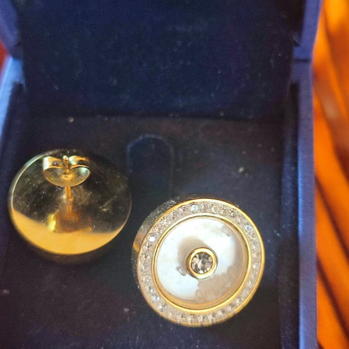 Gold-plated earrings with enamel and zircon like new