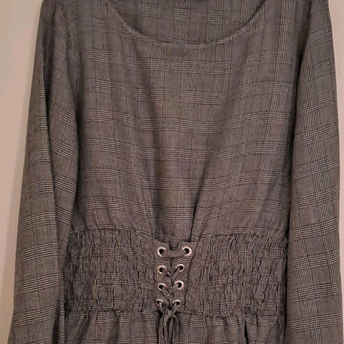 Enzzo blouse gray with checkered pattern like new, long sleeve