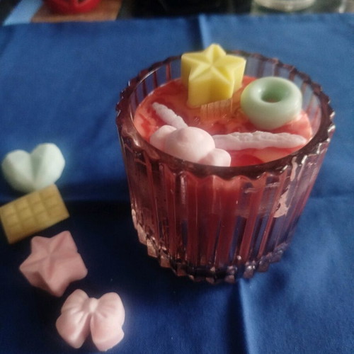 Soy and gel scented candle with brownies, Lila and choco melts, new
