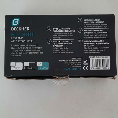 Beckher MI-LCH 2000 LED desk lamp with wireless phone charger, like new