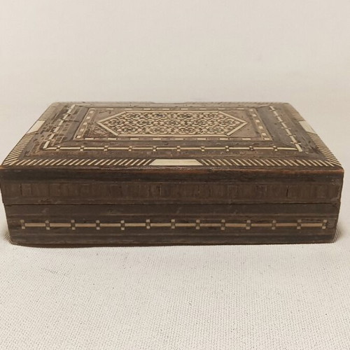 Vintage Handmade Wooden Box with Mother-of-Pearl Mosaic, used