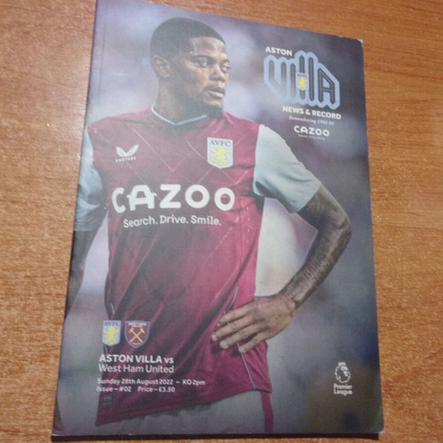 Aston Villa - West Ham official program 28/8/22 like new