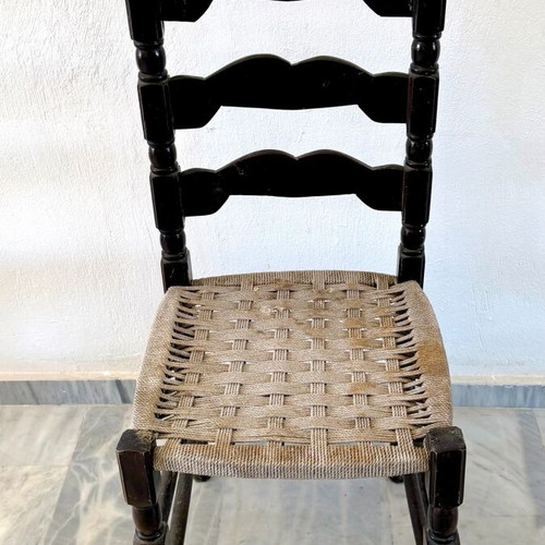 Vintage Chair with Ladder Back and Woven Seat Refurbished
