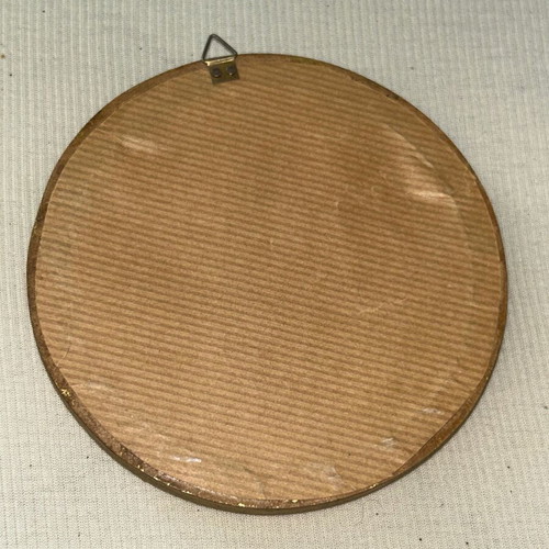 Vintage round embroidery frame with 18th century couple, 13 cm