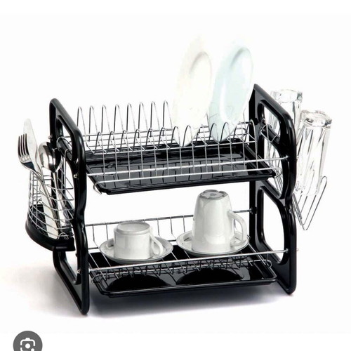 Two-tier dish rack new with plastic and metal in black and silver