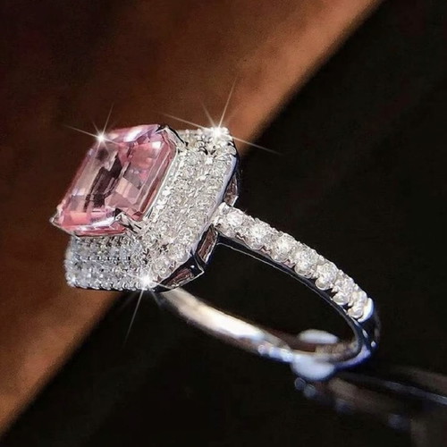 Δαχτυλίδι ασημί 925 με διαμάντι moissanite και μεγάλη ροζ πέτρα, καινούργιο