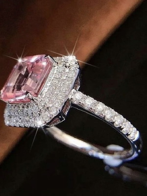 Δαχτυλίδι ασημί 925 με διαμάντι moissanite και μεγάλη ροζ διακόσμηση νούμερα 52,54-55