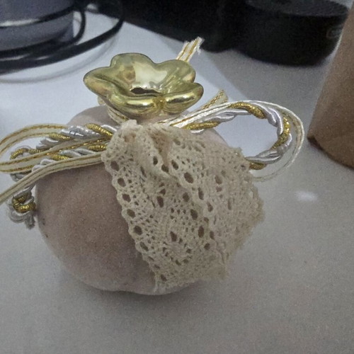 Velvet pomegranate lucky charm with gold details and lace