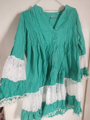 Summer long-sleeve dress, white and green