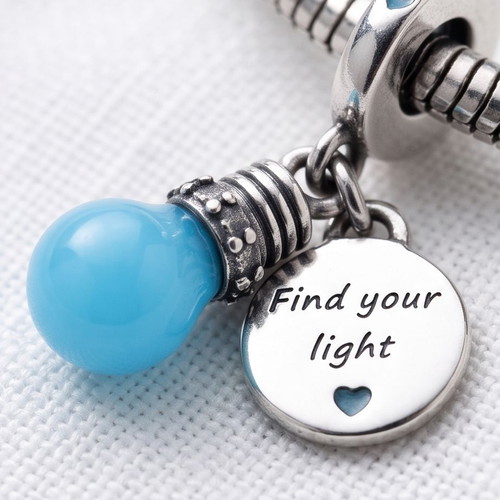 Pandora Glow in the Dark Lightbulb Charm new, silver and turquoise