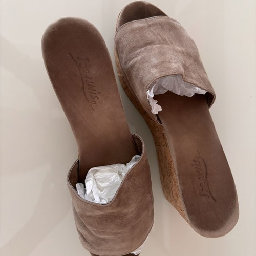 Ioannis Suede Mules Platform Sandals Size 38 Used Beige