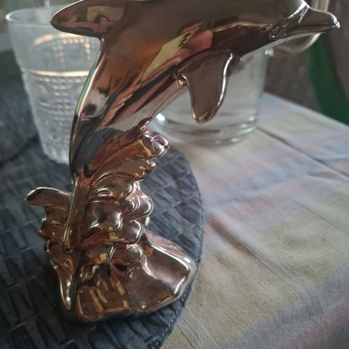 Metal dolphin decorative sculpture like new