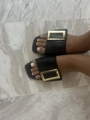 Women's slippers new black with gold buckle size 37