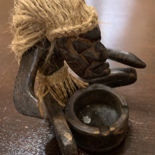 Wooden native figures set of 6 used with rope hair and ashtrays