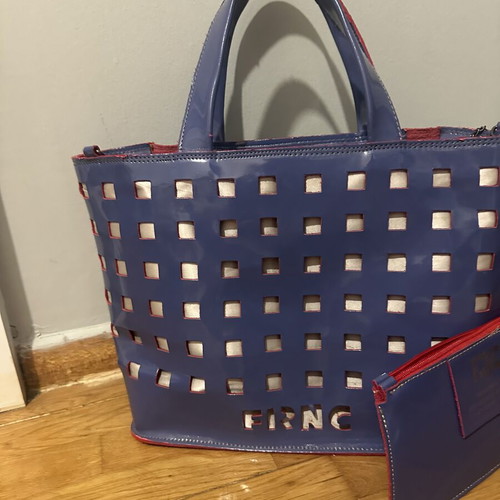 FRNC shoulder bag like new, blue with silver and red accents