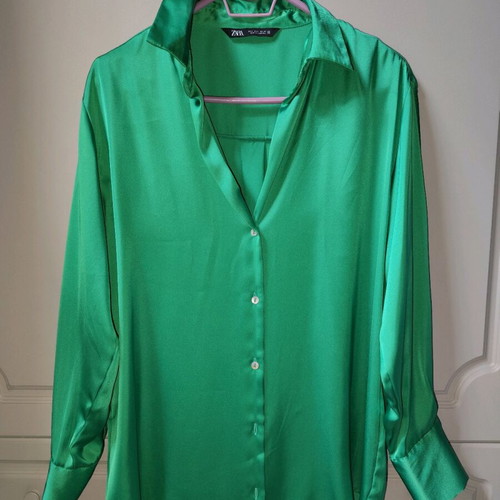 Satin shirt Zara new, green, loose fit, size S