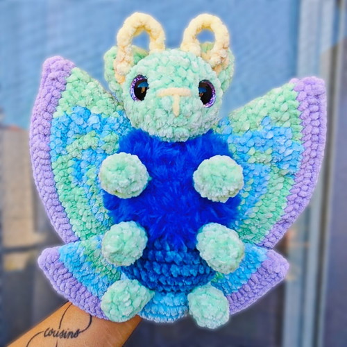 Knitted Night Butterfly plush toy, like new, velvet yarn