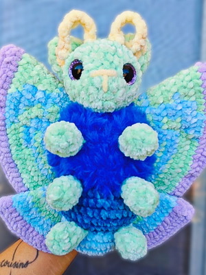 Knitted Night Butterfly plush toy, like new, velvet yarn