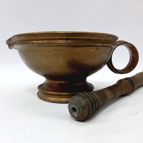 Antique bronze mortar and pestle used, late 19th century, pharmaceutical type