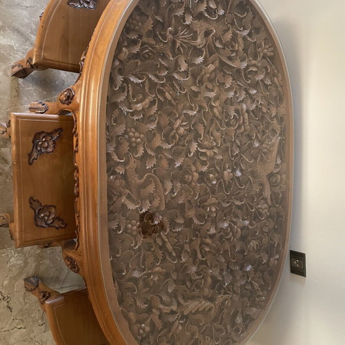 Handcrafted carved garden coffee table, solid wood