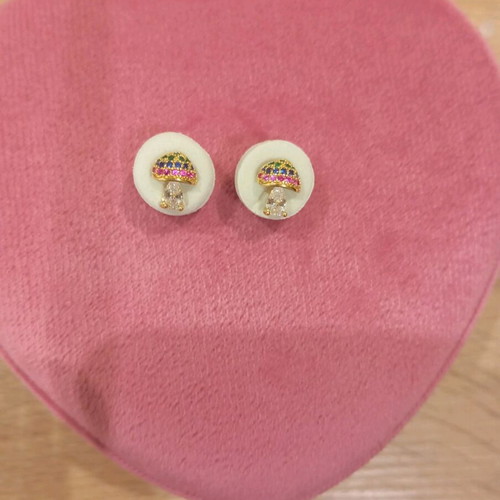 Steel earrings new, colorful mushroom-shaped