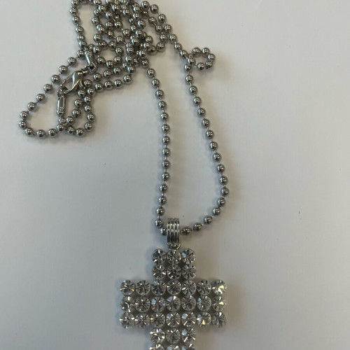 Cross necklace with sparkling rhinestones like new, silver