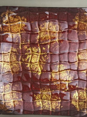 Glass decorative platter used, 29.5x29.5 cm, dark red-gold