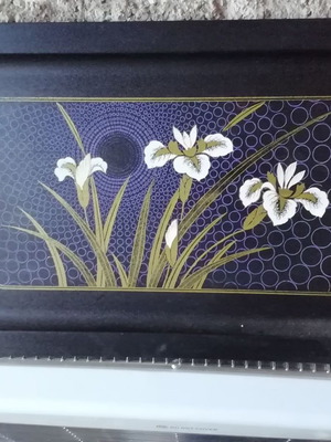 Black tray new with golden handles and beautiful flower
