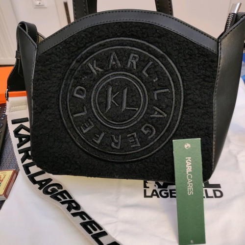 Karl Lagerfeld χιαστί τσάντα καινούργια, δέρμα και μάλλινη, μαύρη 32x25 εκ