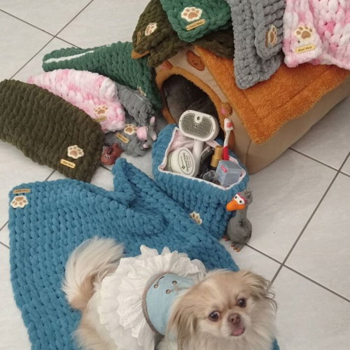 Handmade pet blanket with Alize Puffy yarn made to order, hypoallergenic