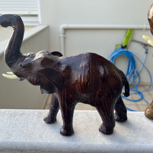 Vintage leather elephants like new, set of 2 handmade
