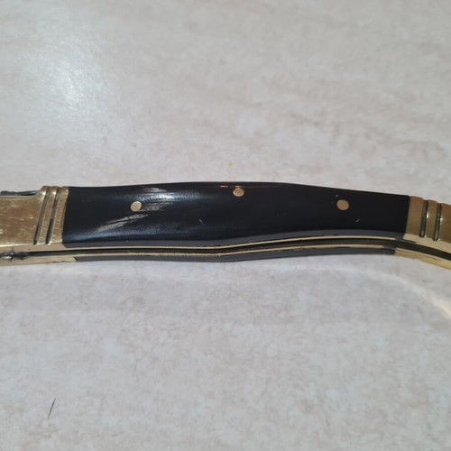 Laguiole knife Damascus blade horn handle with leather sheath