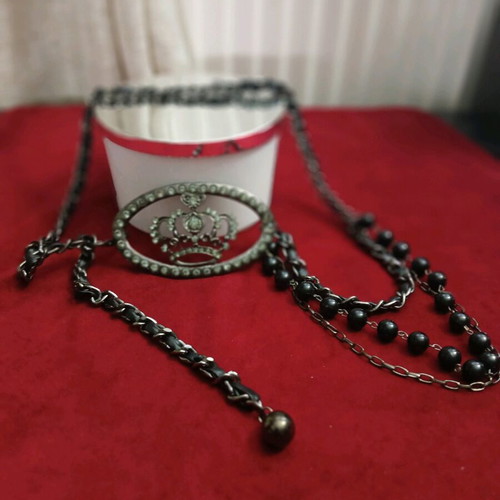 Denny Rose belt used with rhinestone crown and adjustable chain with pearls