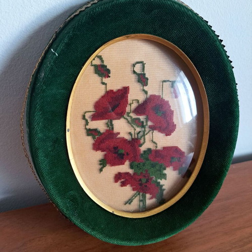 Vintage decorative items from the 1950s used, set of 3 with embroidery