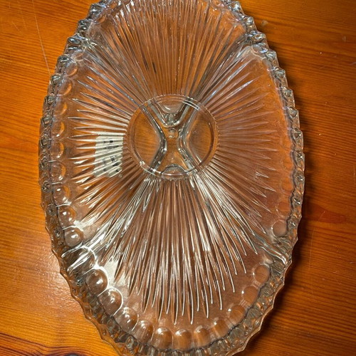 Serving platter for nuts glass carved vintage