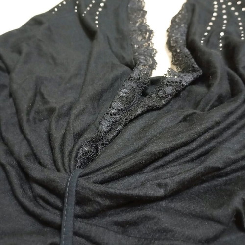 Caramella black elastic halter top with lace and rhinestones like new