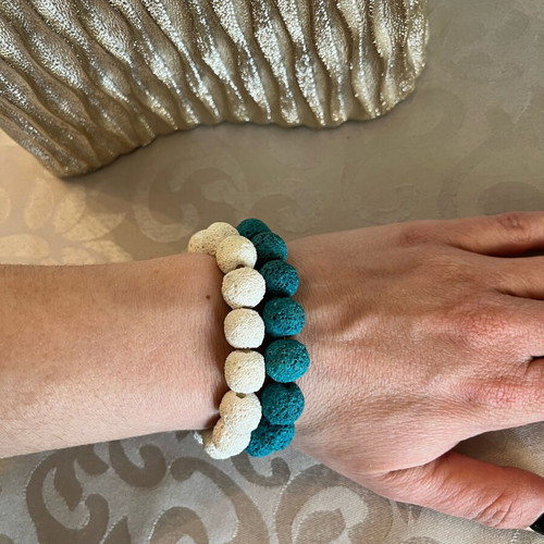 Bracelets with stones used, set of 2, white and turquoise