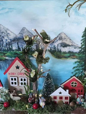Handmade illuminated decoration on handmade acrylic painting