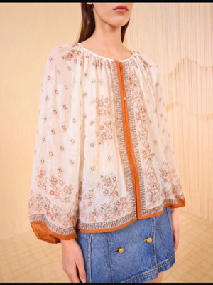 Massimo Dutti silk boho blouse like new, beige and orange, size L